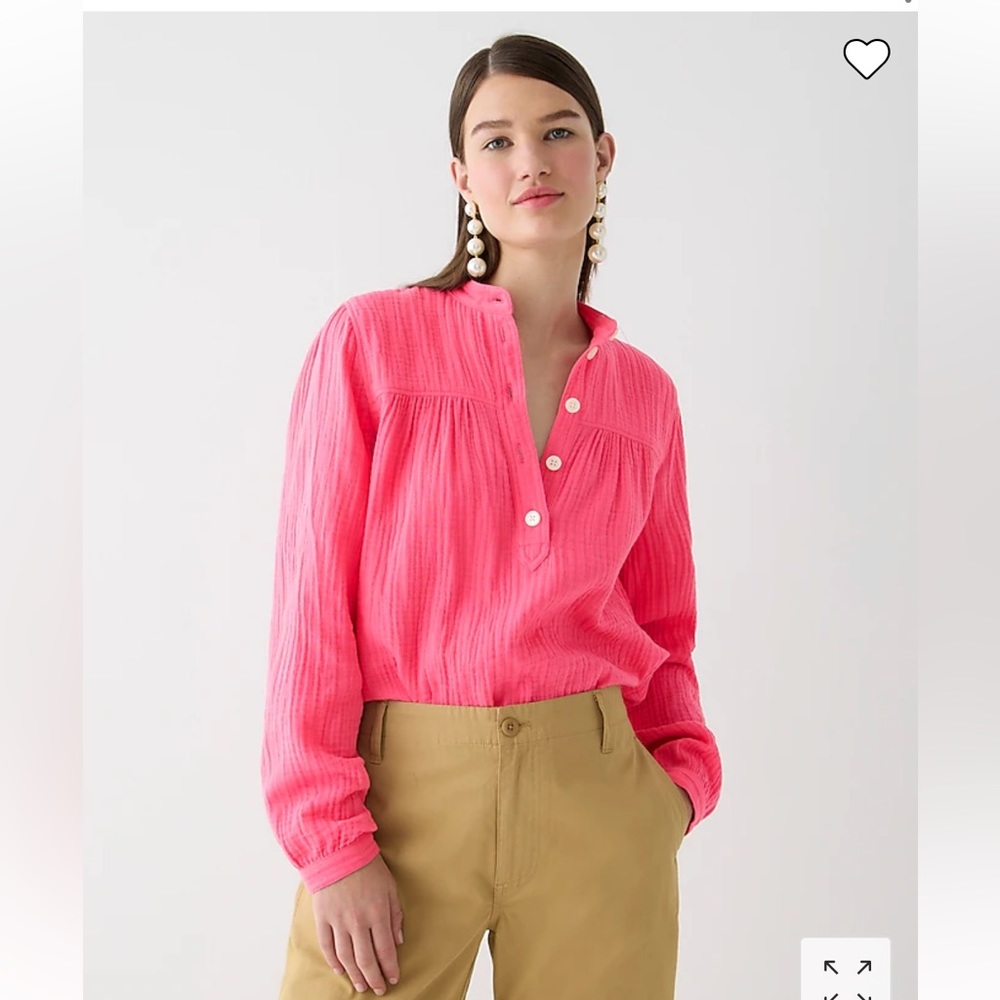 J Crew Fresco top in soft gauze, Size Large, Bright pink